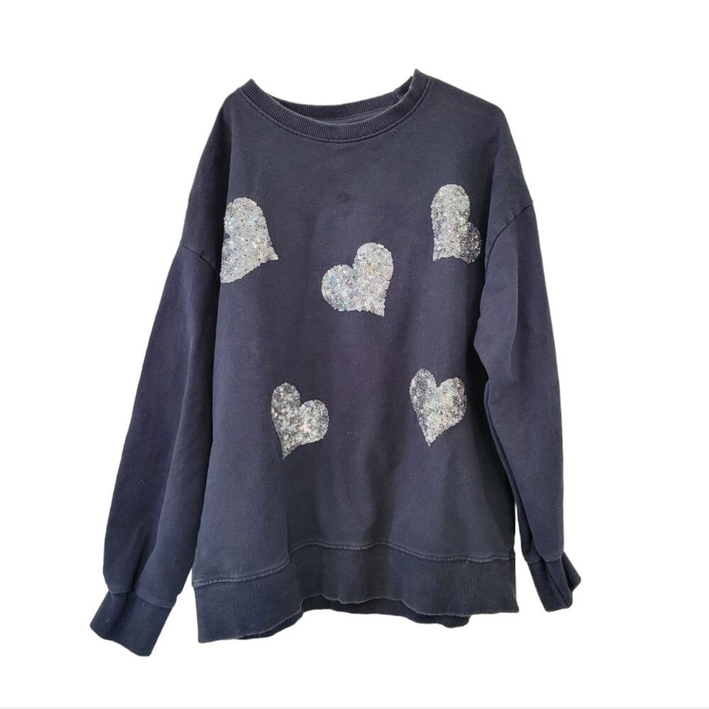Zara Girls Black Sequin Sparkle Heart Sweatshirt Size 11/12